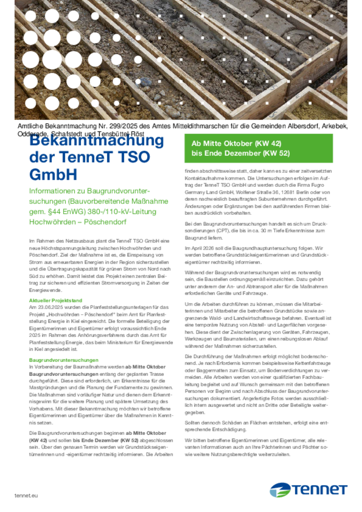 Nr. 299 Informationen zu Baugrundvoruntersuchungen - TenneT TSO GmbH